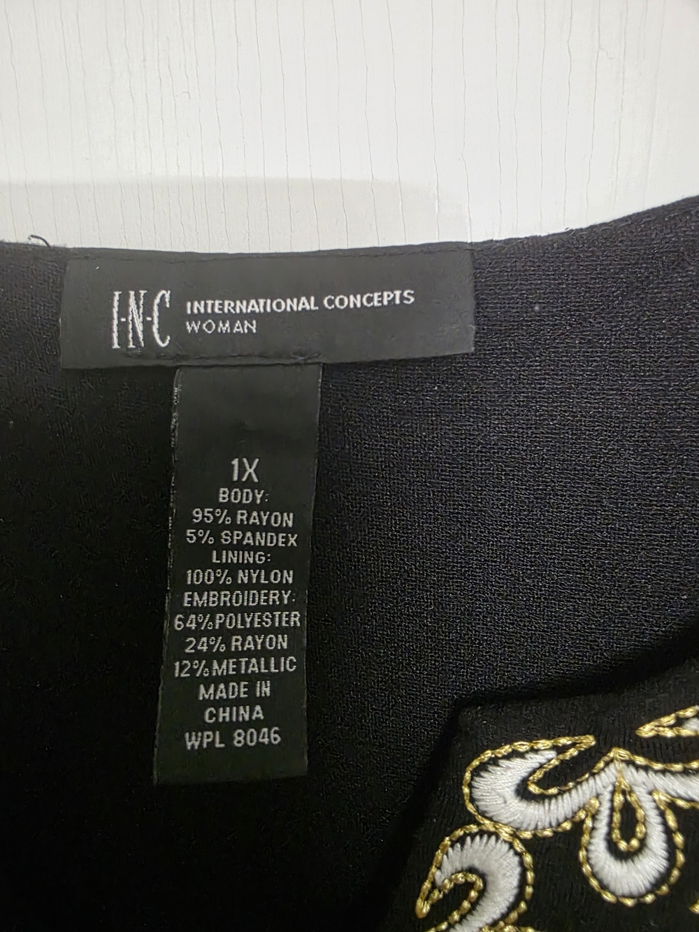 INC International Concepts Black Long Sleeve Dress with Gold Embroidery - Picture 2 of 2